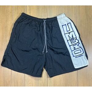 Umbro Mens Vintage Nylon Soccer Shorts Black White Graphic Logo Mesh Lined XL